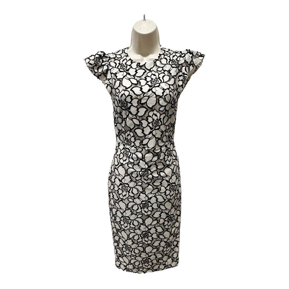 ⭐️ H&M Ivory & Black Floral Lace Midi Dress -  Size 4 ⭐️